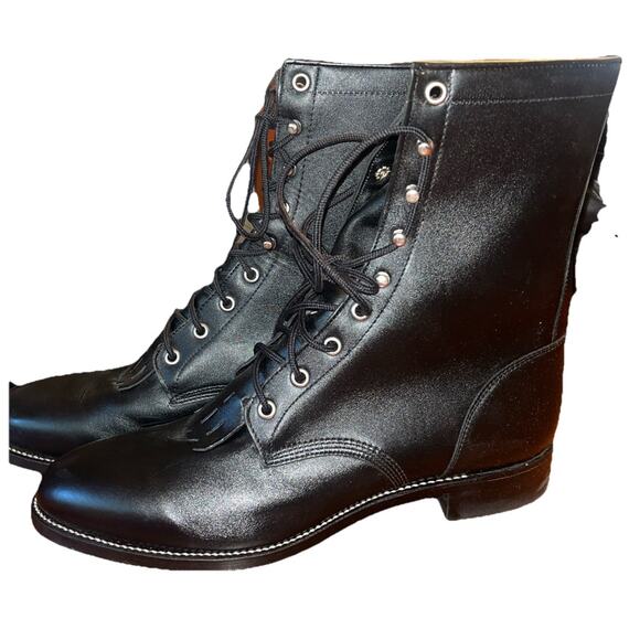 Justin Roper Boots Black Leather Lace Up Style 506 Size 9.5D - Picture 1 of 4